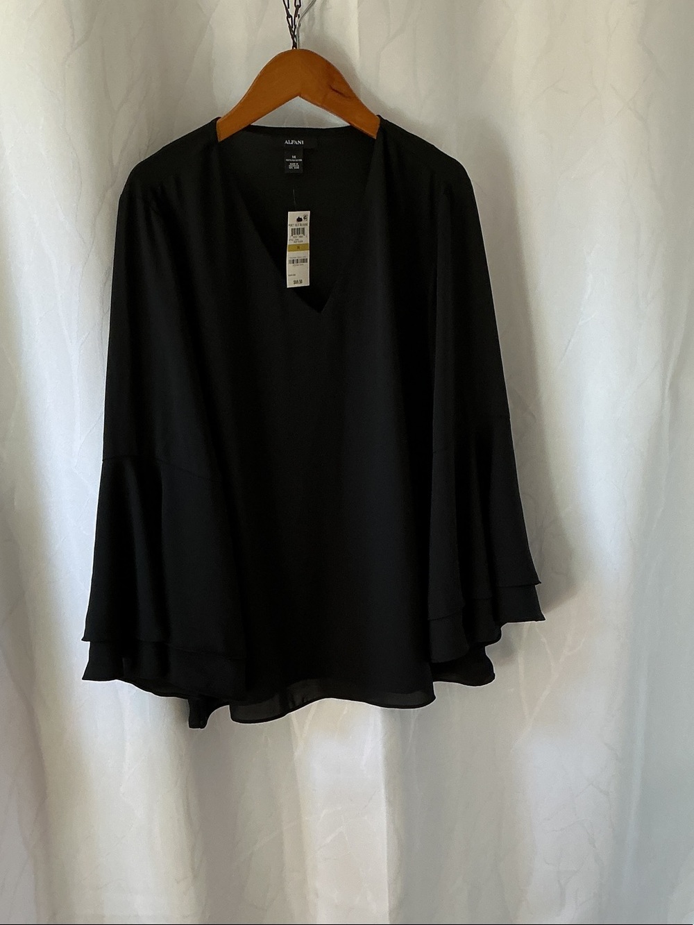 Alfani Black V‑Neck Tiered Bell Sleeve Blouse
